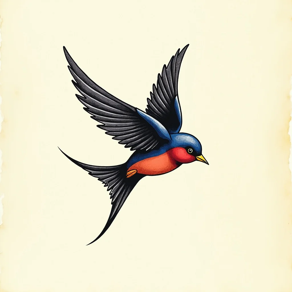 Traditional Tattoo Design: A flying swallow bird with its | TattooVault