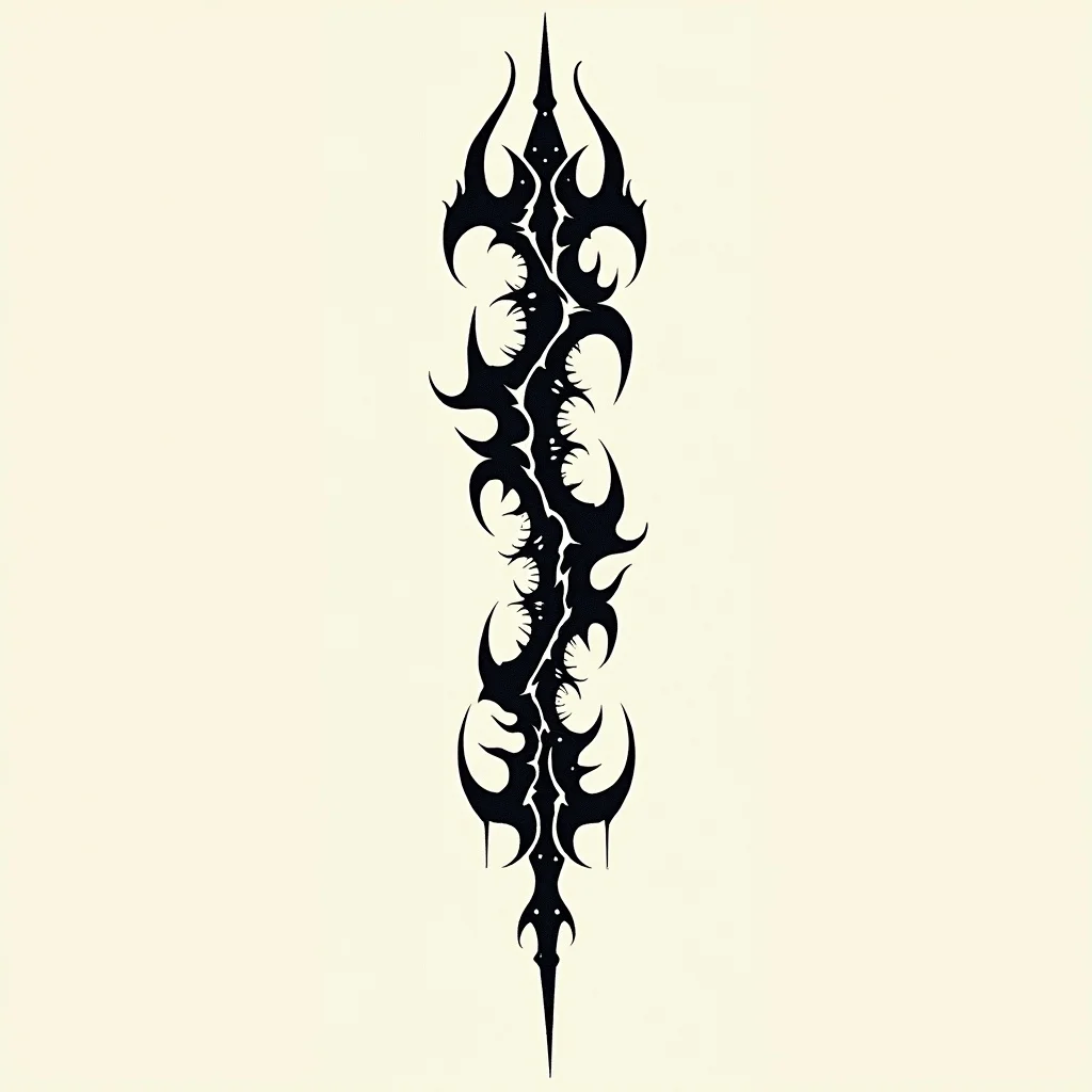 Tribal Hand Drawn Flash Long Vertical Tattoo Design | TattooVault