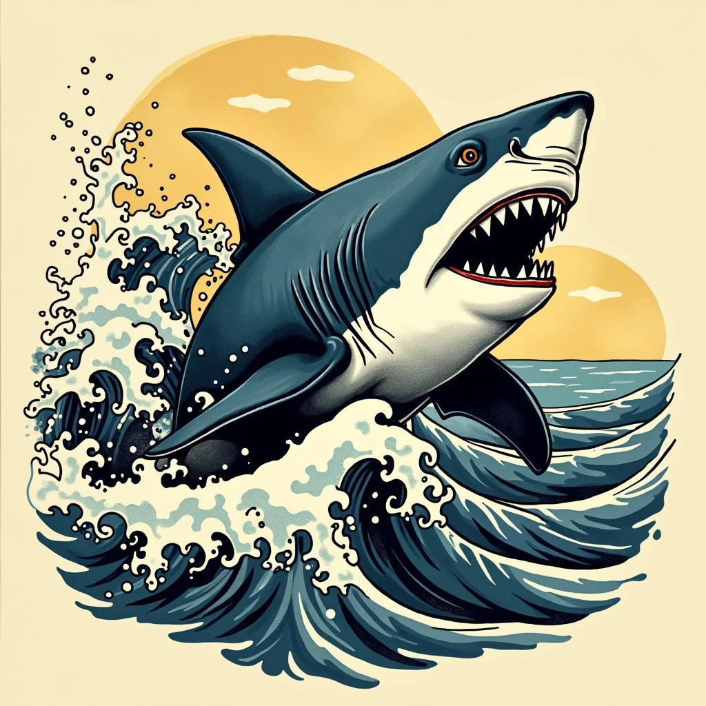 Traditional Tattoo Design: A fierce great white shark bre | TattooVault